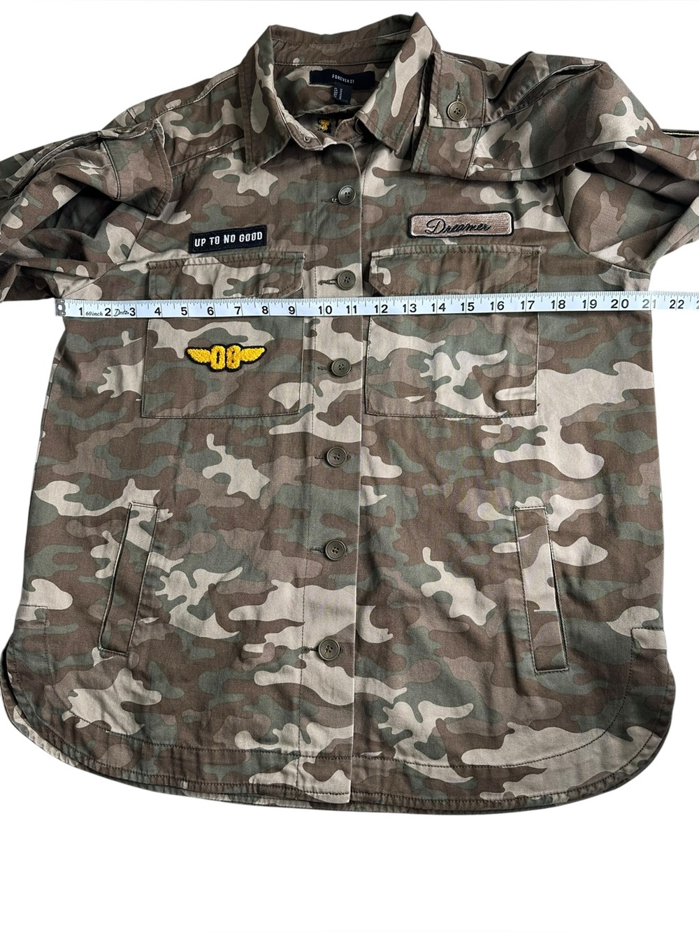 Forever 21 Green Brown Military Field Jacket Up To No Good, Dreamer. Size M - Picture 5 of 13